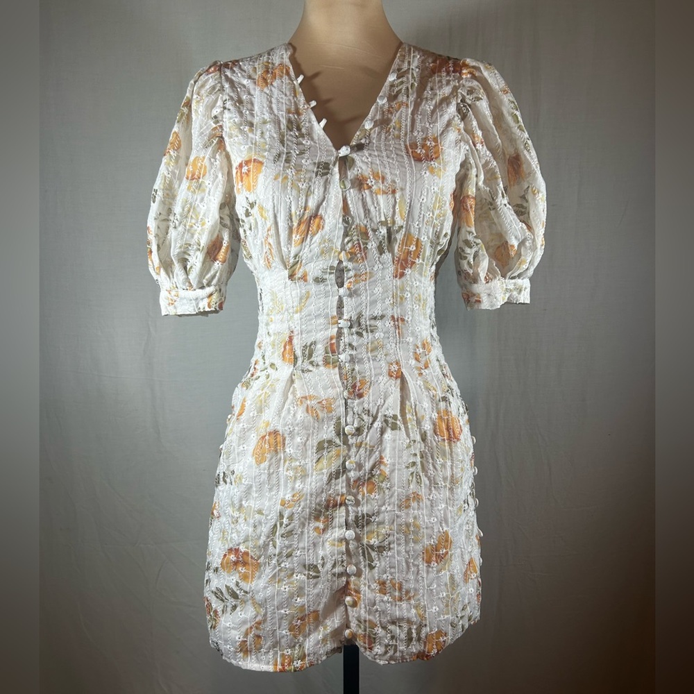 Sabo Kori  Embroidered mini Floral Puff Sleeve Dress XS